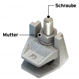 image of lindapter type f3 beam flange clamp annotated german